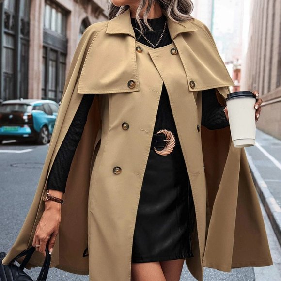 . Jackets & Blazers - Camel tan Preppy Womens Trench Cape Jacket coat